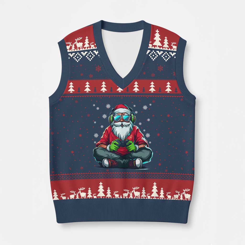 Funny Xmas Gamer Santa Claus Game Controller V-Neck Knit Sweater Vest - Wonder Print Shop
