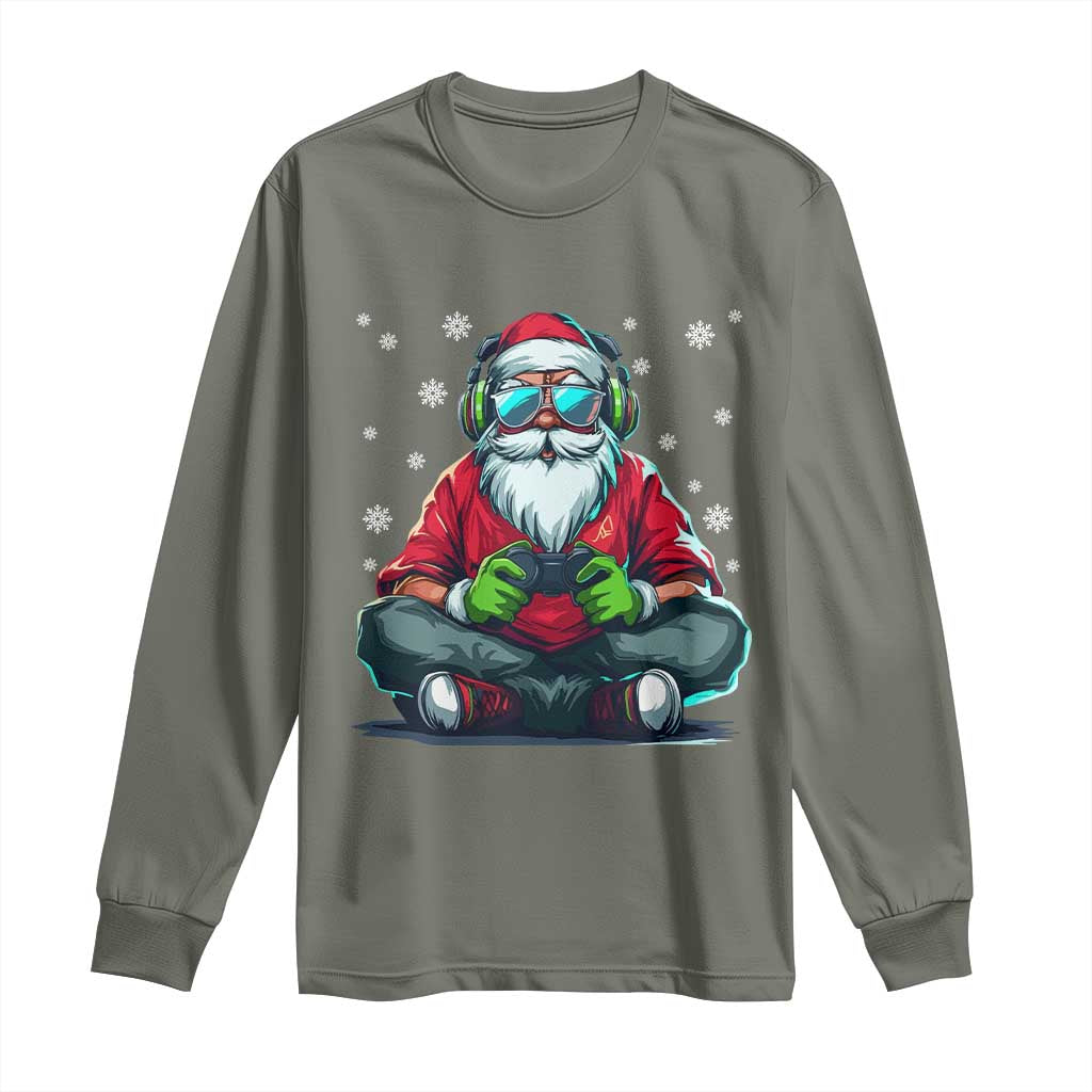 Funny Christmas Gamer Santa Claus Game Controller Long Sleeve Shirt - Wonder Print Shop