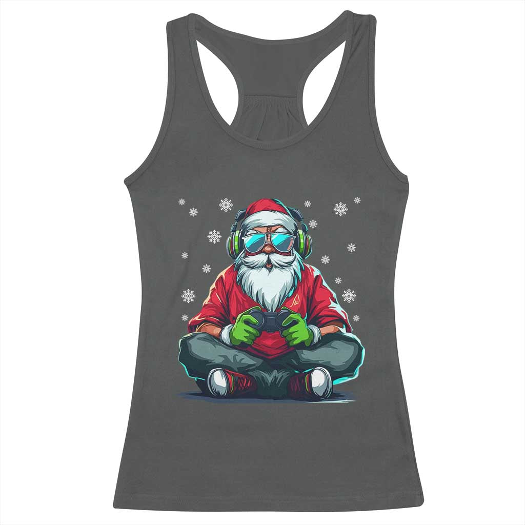 Funny Christmas Gamer Santa Claus Game Controller Racerback Tank Top - Wonder Print Shop