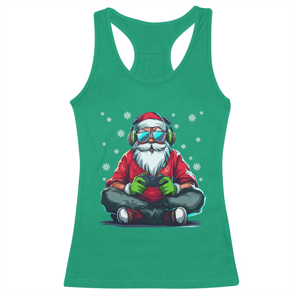 Funny Christmas Gamer Santa Claus Game Controller Racerback Tank Top - Wonder Print Shop