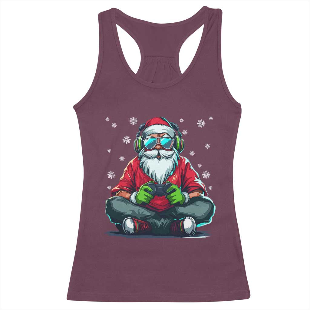 Funny Christmas Gamer Santa Claus Game Controller Racerback Tank Top - Wonder Print Shop