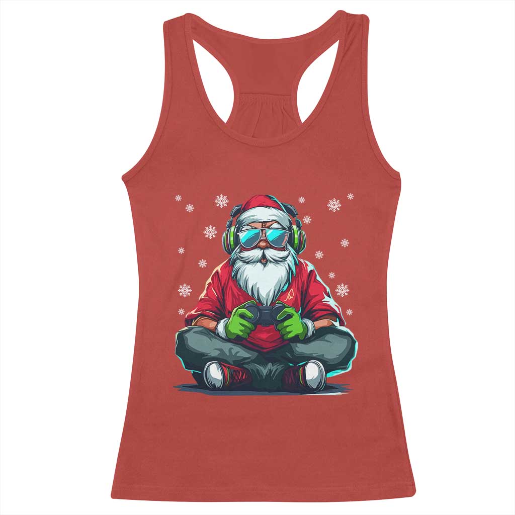 Funny Christmas Gamer Santa Claus Game Controller Racerback Tank Top - Wonder Print Shop