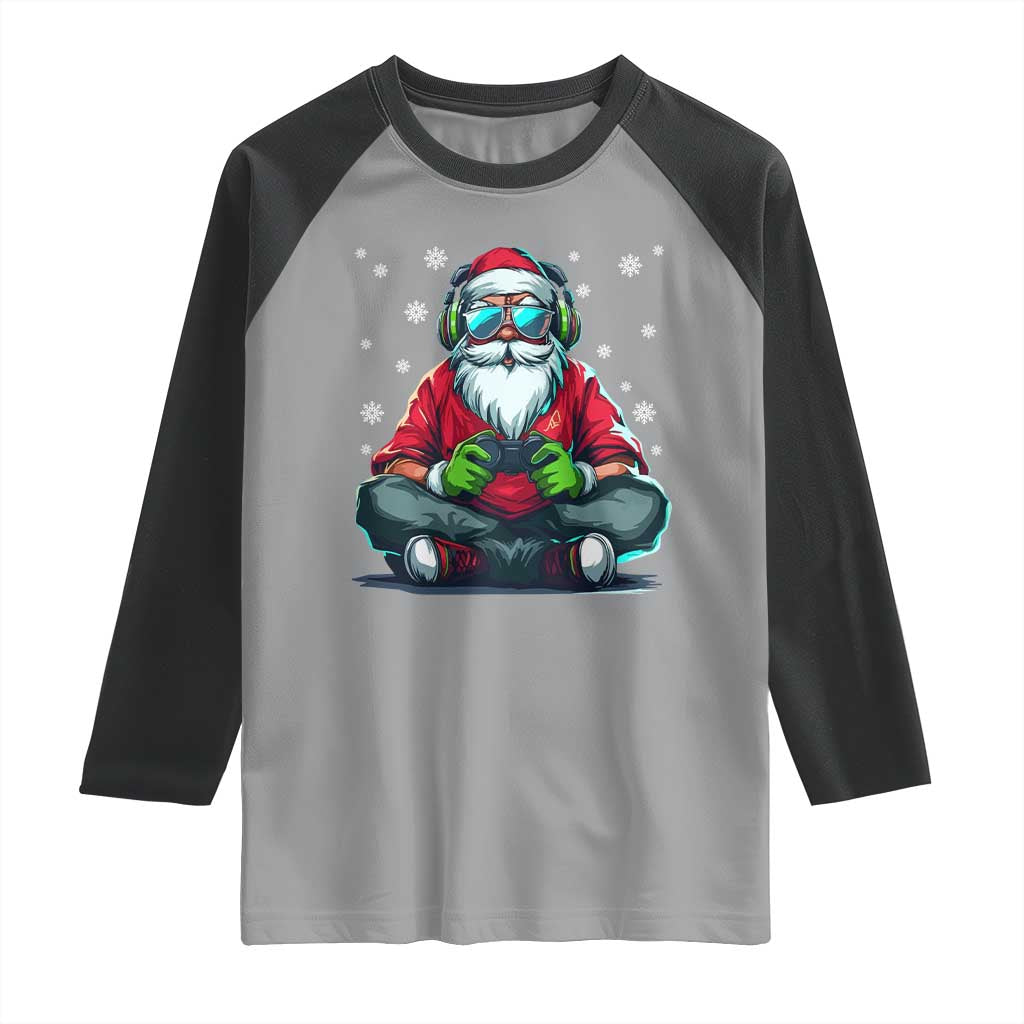 Funny Christmas Gamer Santa Claus Game Controller Raglan Shirt - Wonder Print Shop