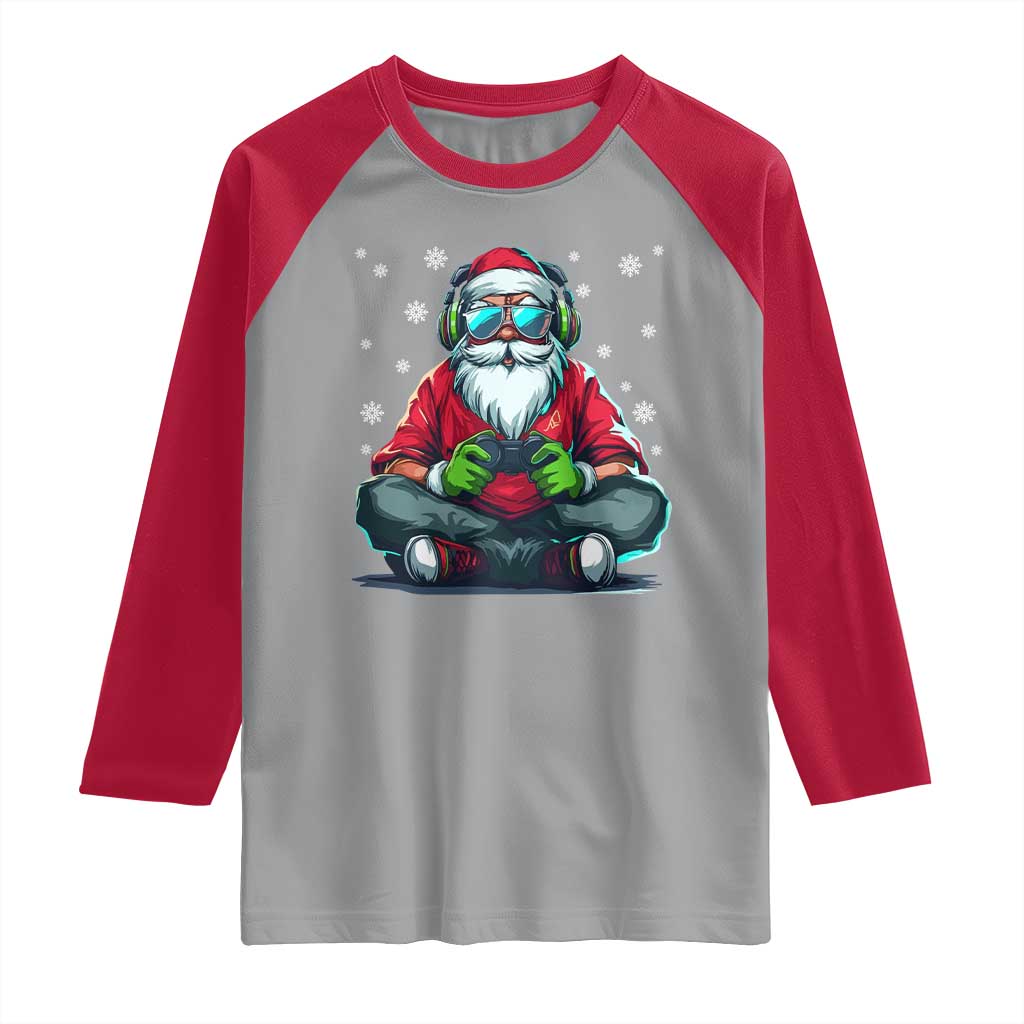 Funny Christmas Gamer Santa Claus Game Controller Raglan Shirt - Wonder Print Shop