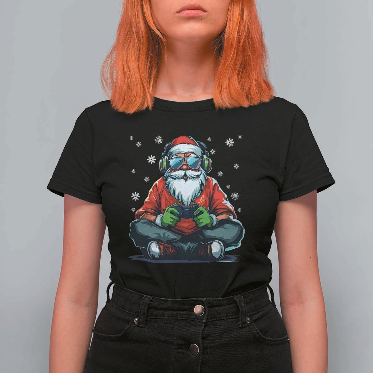 Funny Christmas Gamer Santa Claus Game Controller T Shirt For Women - Wonder Print Shop
