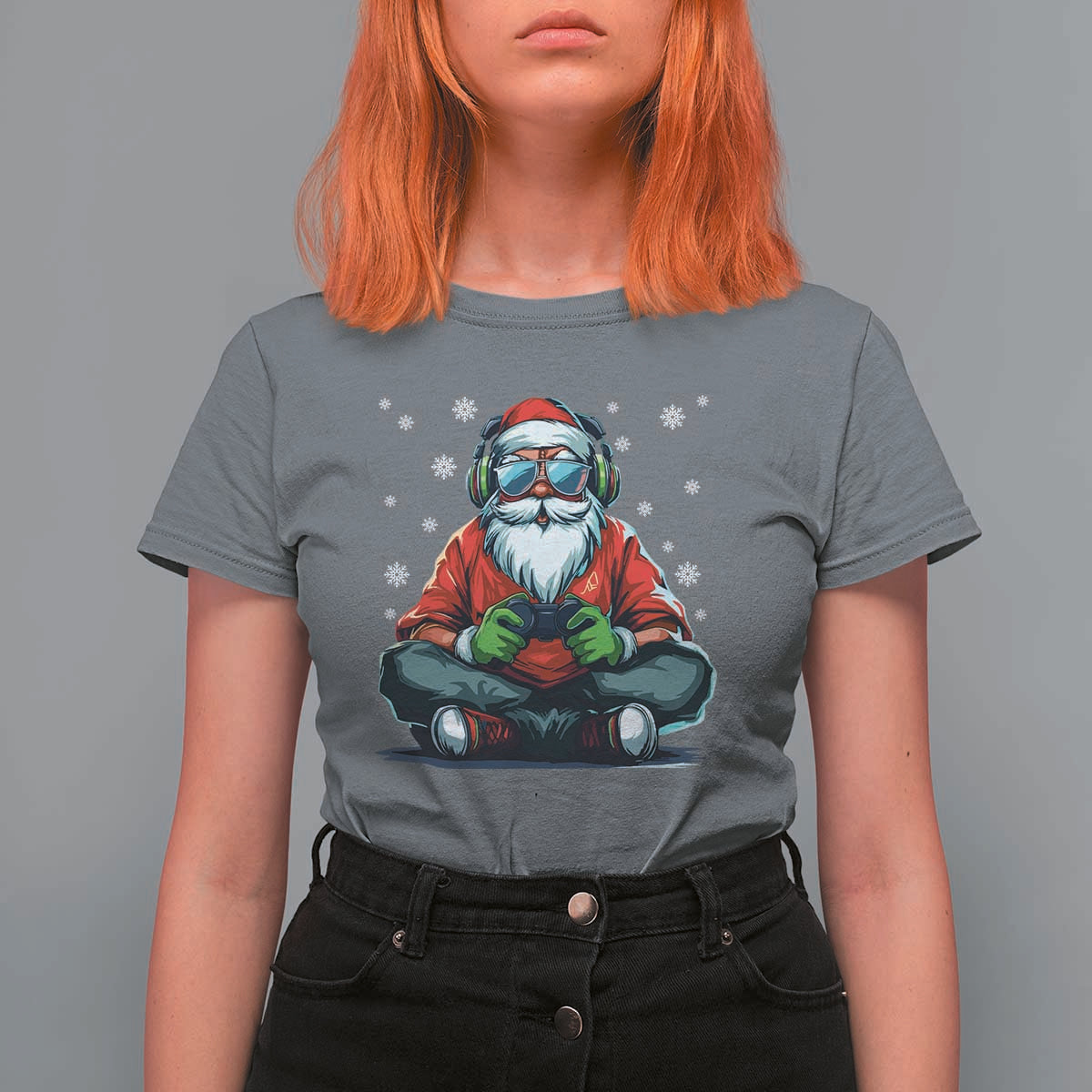 Funny Christmas Gamer Santa Claus Game Controller T Shirt For Women - Wonder Print Shop