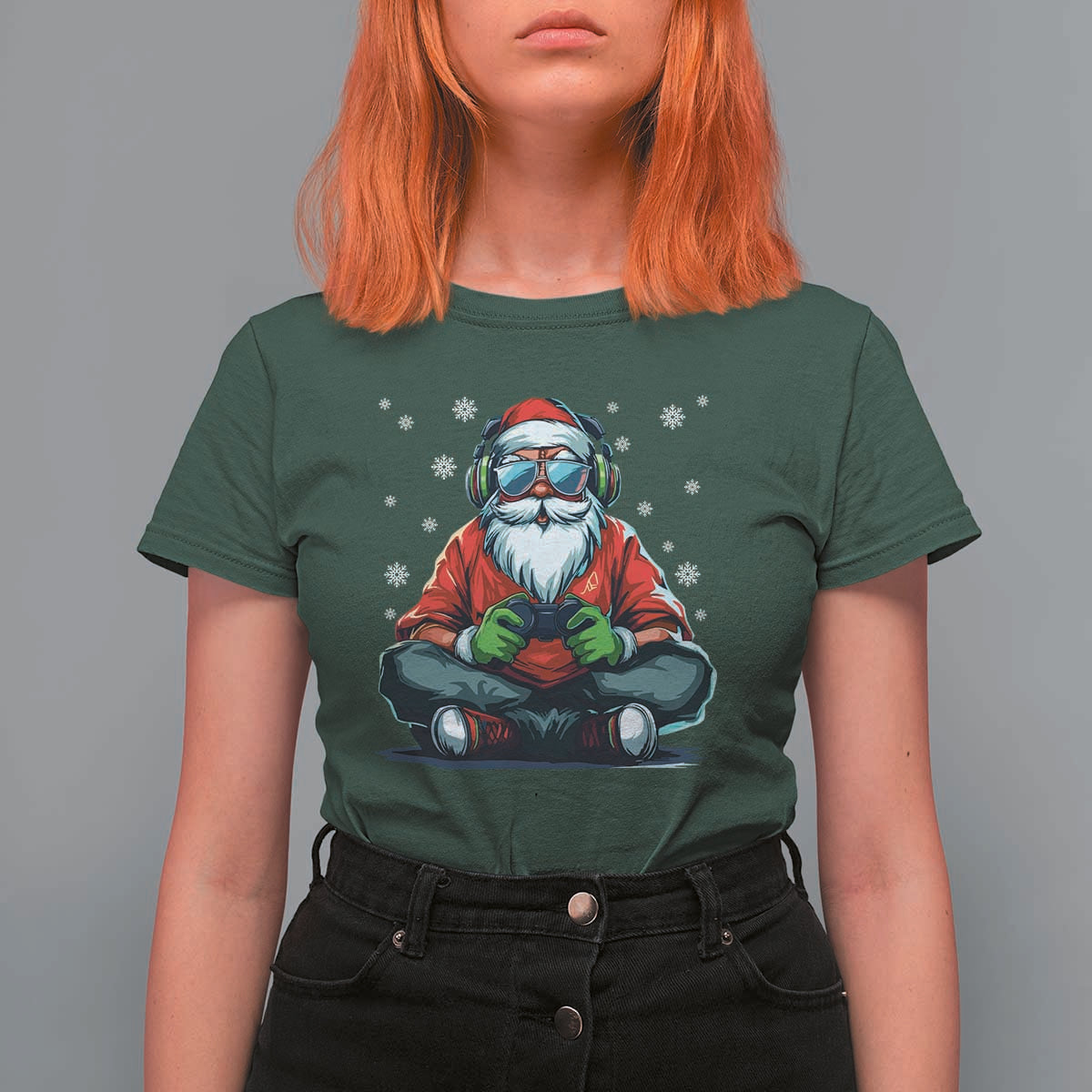 Funny Christmas Gamer Santa Claus Game Controller T Shirt For Women - Wonder Print Shop