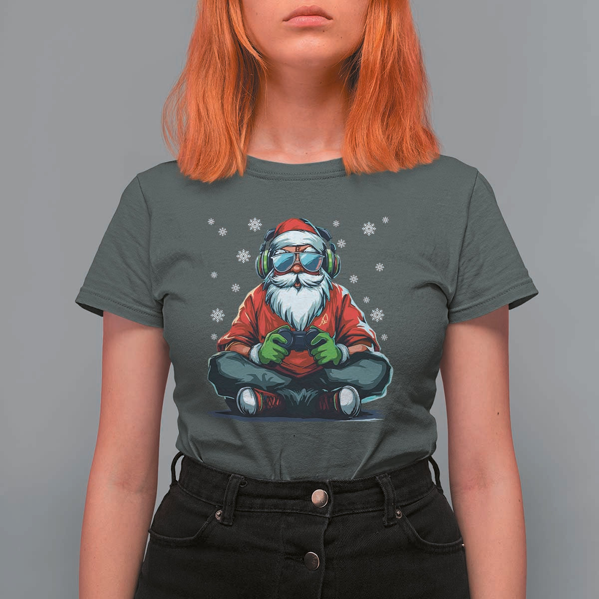 Funny Christmas Gamer Santa Claus Game Controller T Shirt For Women - Wonder Print Shop