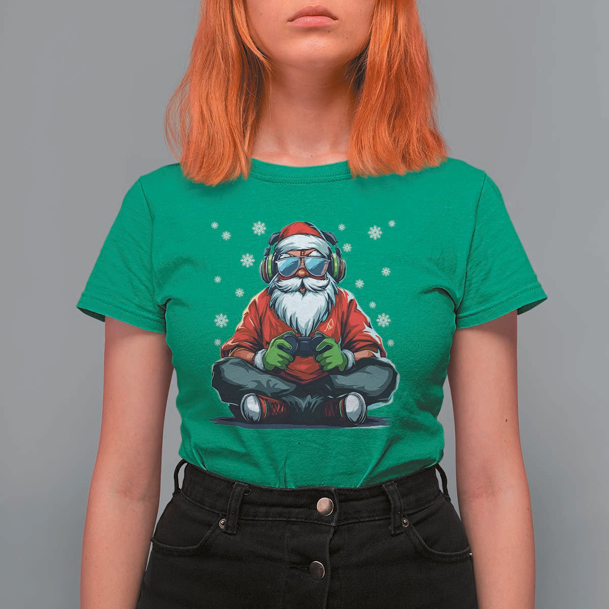Funny Christmas Gamer Santa Claus Game Controller T Shirt For Women - Wonder Print Shop