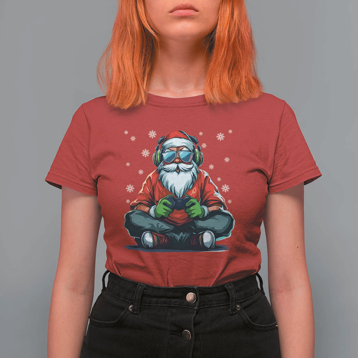Funny Christmas Gamer Santa Claus Game Controller T Shirt For Women - Wonder Print Shop