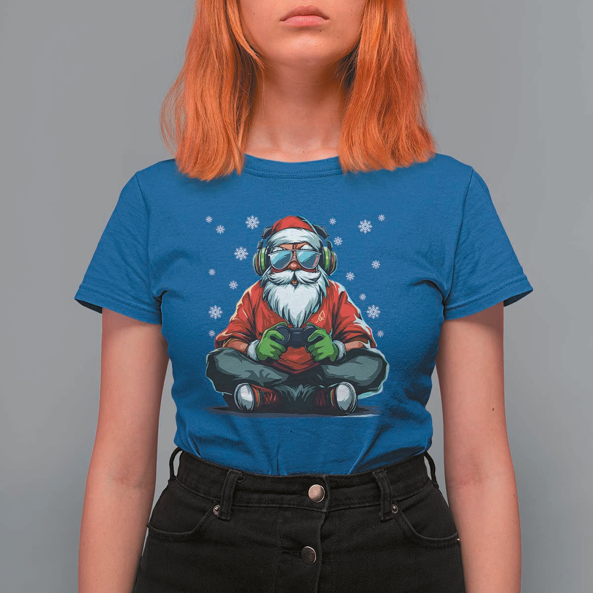 Funny Christmas Gamer Santa Claus Game Controller T Shirt For Women - Wonder Print Shop