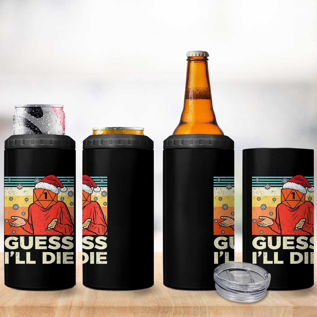 Funny Christmas Rpg Gamer 4 in 1 Can Cooler Tumbler Guess l Will Die Retro Dice Santa Hat - Wonder Print Shop
