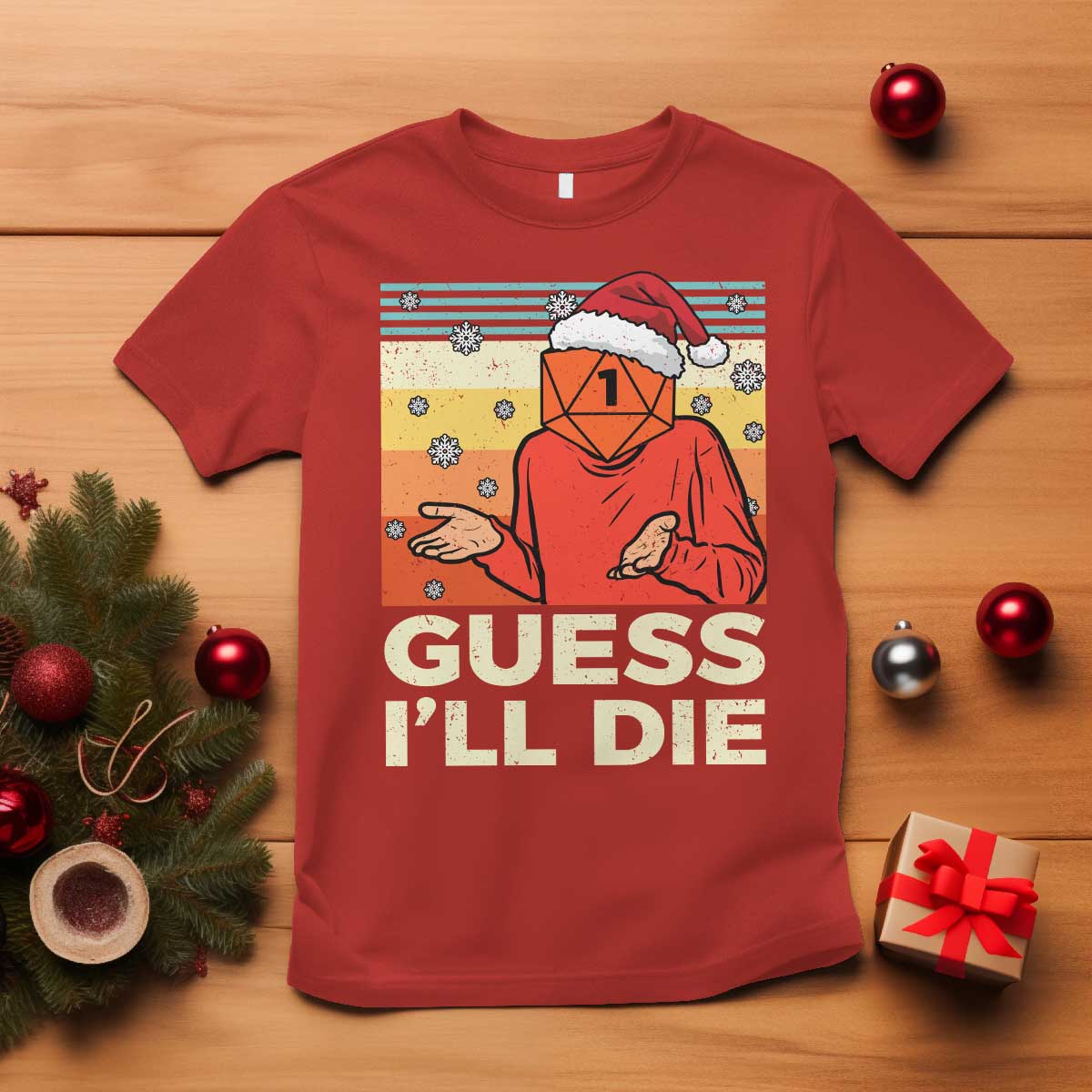 Funny Christmas Rpg Gamer T Shirt Guess l Will Die Retro Dice Santa Hat - Wonder Print Shop
