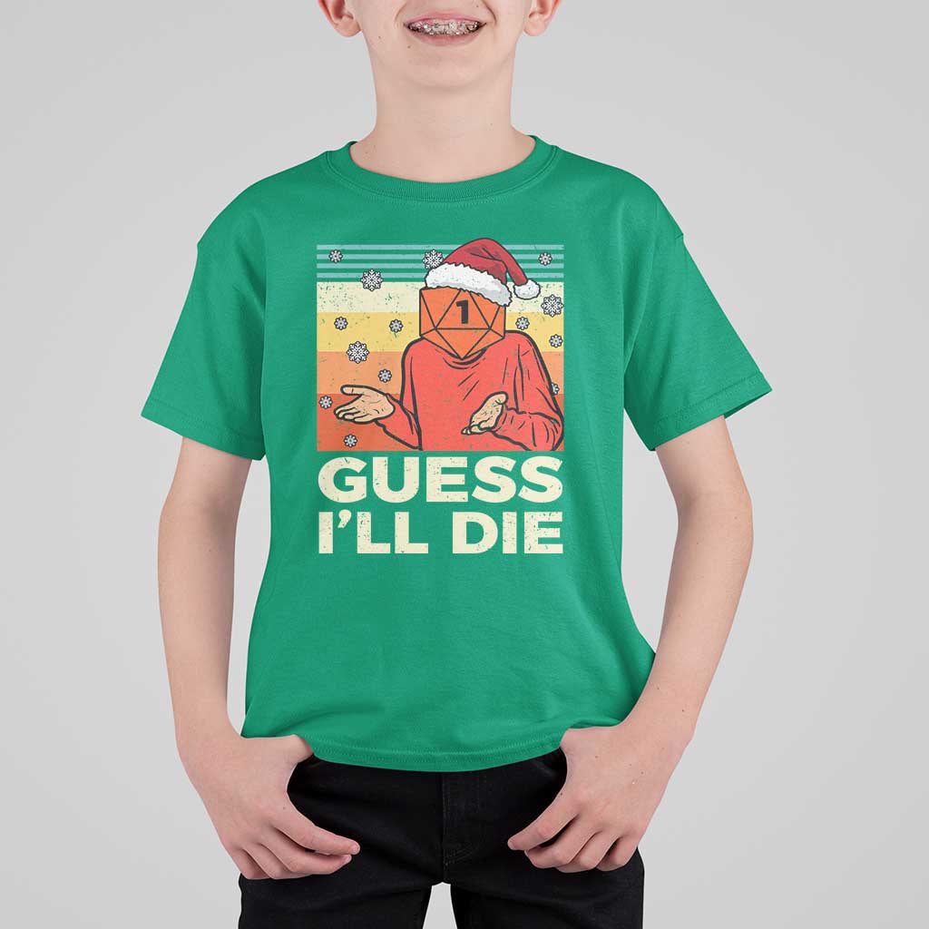 Funny Christmas Rpg Gamer T Shirt For Kid Guess l Will Die Retro Dice Santa Hat - Wonder Print Shop