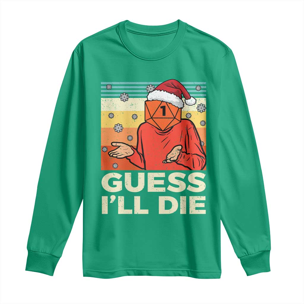 Funny Christmas Rpg Gamer Long Sleeve Shirt Guess l Will Die Retro Dice Santa Hat - Wonder Print Shop