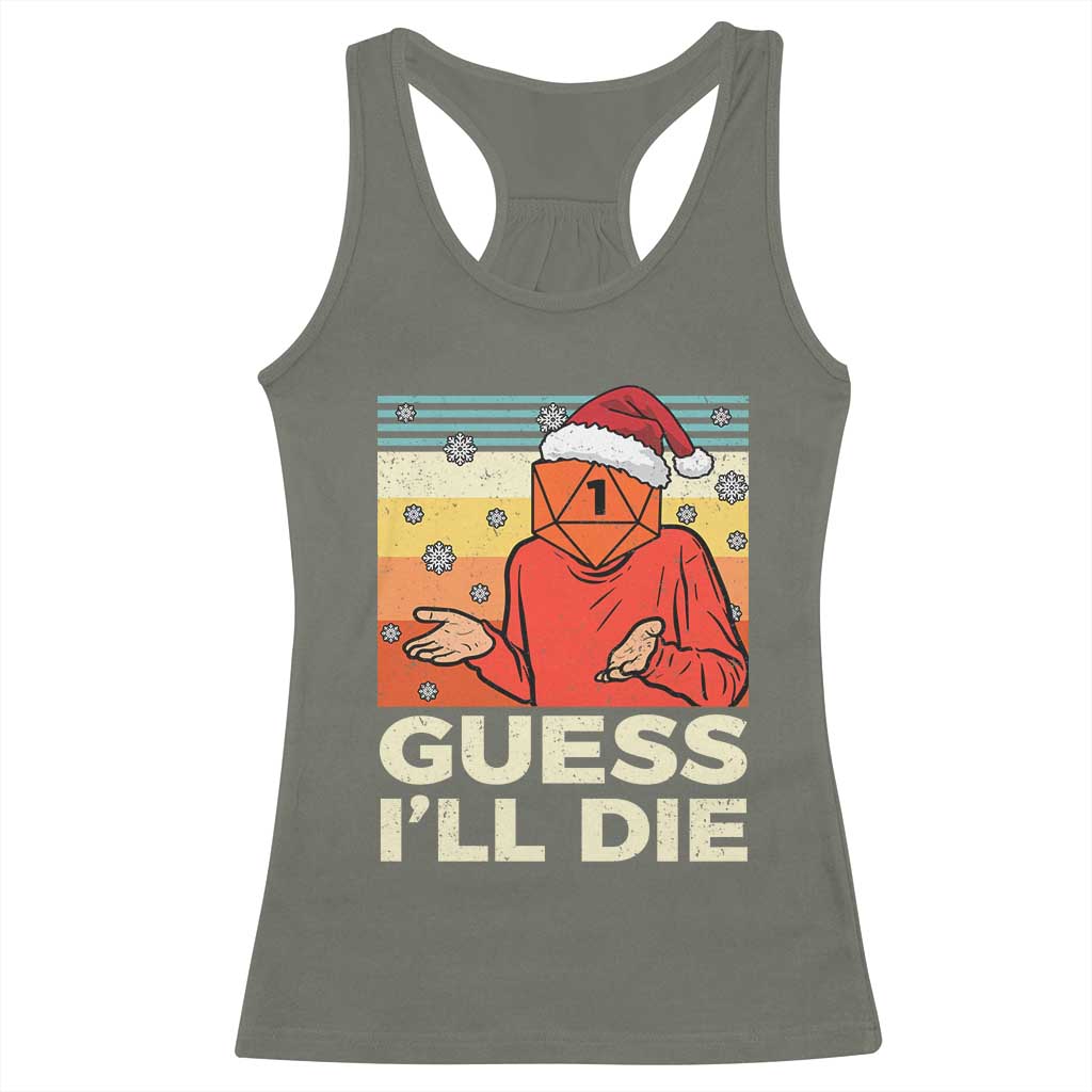 Funny Christmas Rpg Gamer Racerback Tank Top Guess l Will Die Retro Dice Santa Hat - Wonder Print Shop