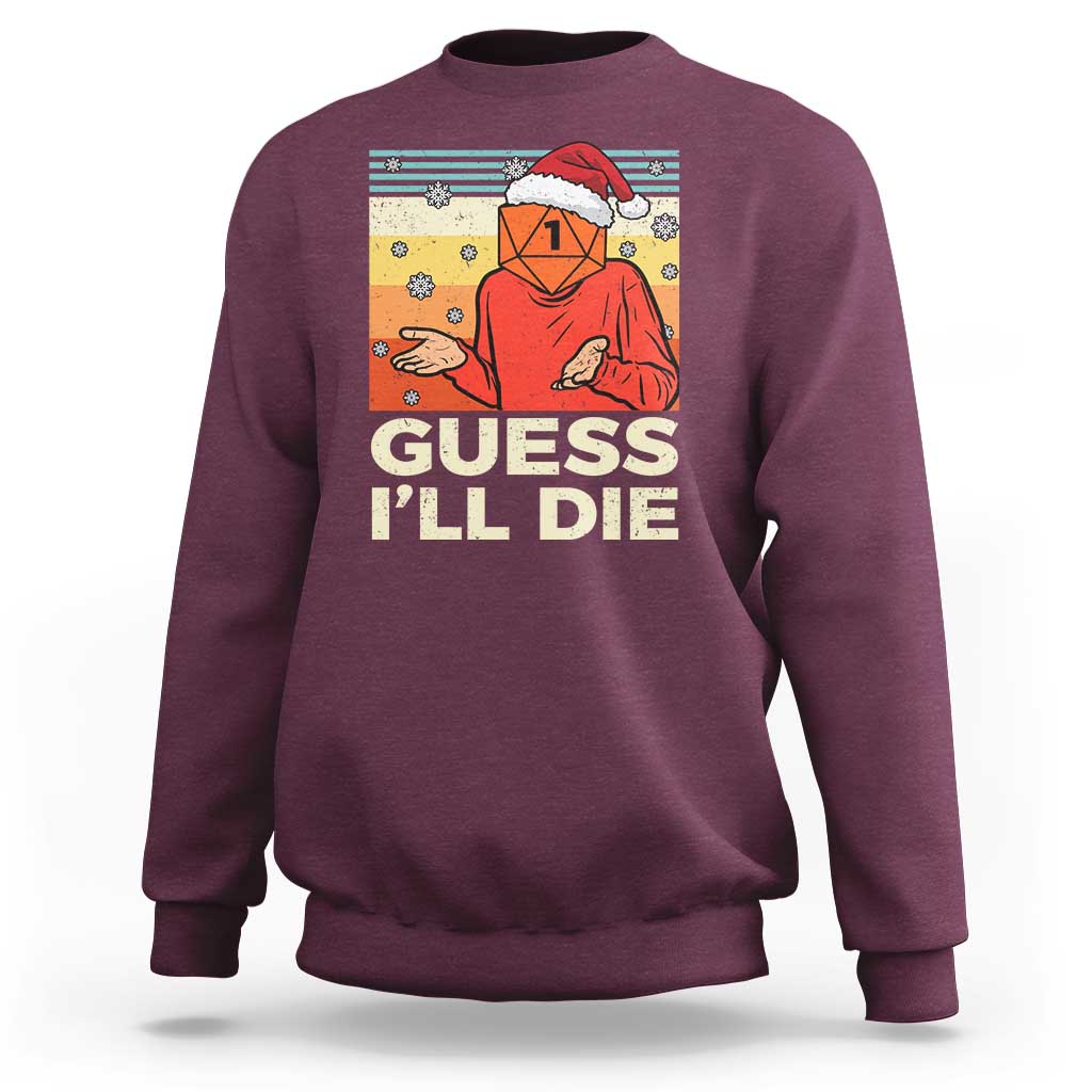 Funny Christmas Rpg Gamer Sweatshirt Guess l Will Die Retro Dice Santa Hat - Wonder Print Shop