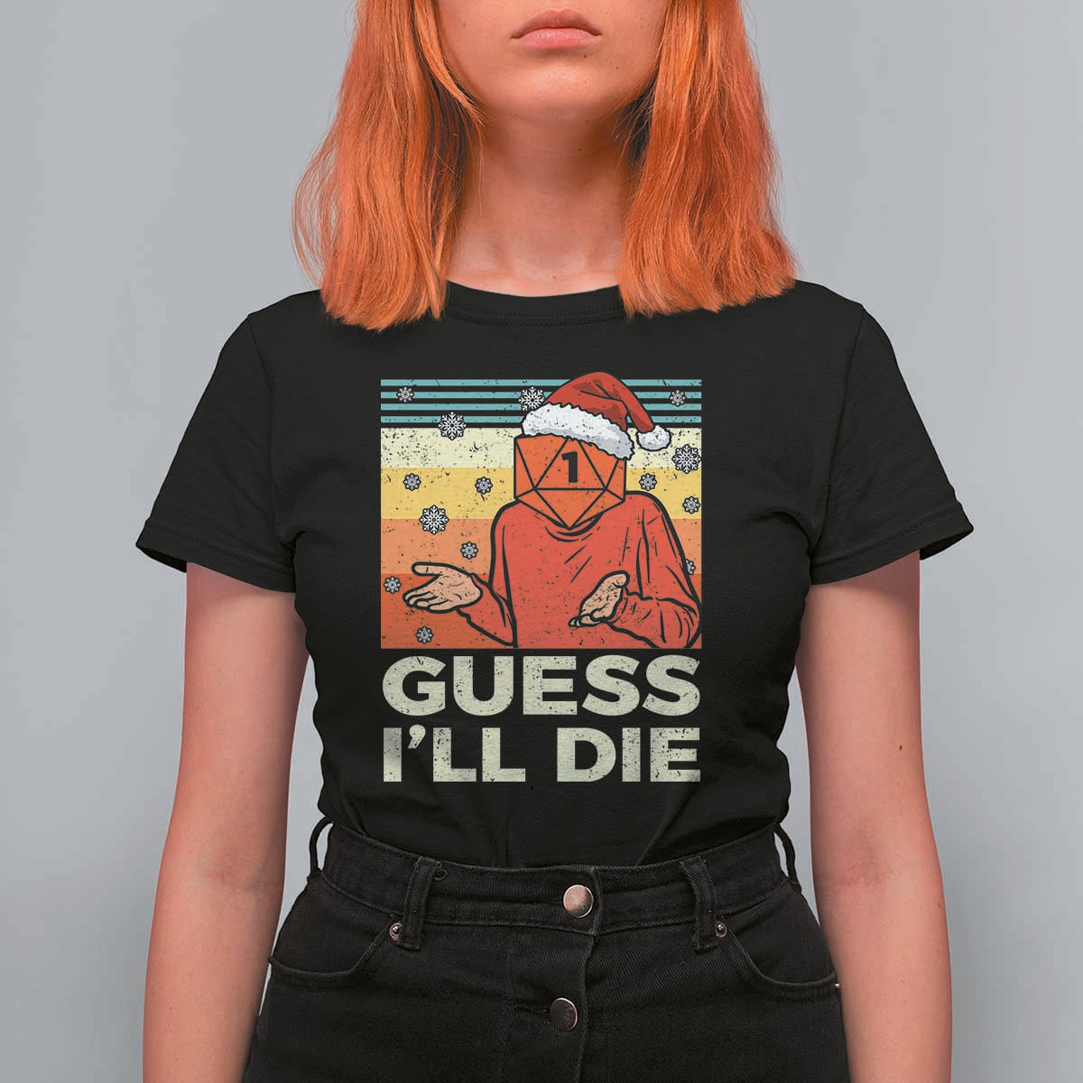 Funny Christmas Rpg Gamer T Shirt For Women Guess l Will Die Retro Dice Santa Hat - Wonder Print Shop