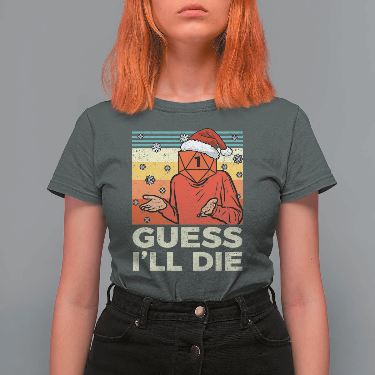 Funny Christmas Rpg Gamer T Shirt For Women Guess l Will Die Retro Dice Santa Hat - Wonder Print Shop