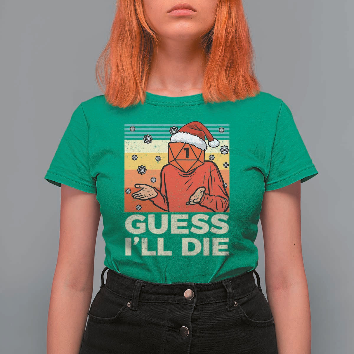 Funny Christmas Rpg Gamer T Shirt For Women Guess l Will Die Retro Dice Santa Hat - Wonder Print Shop