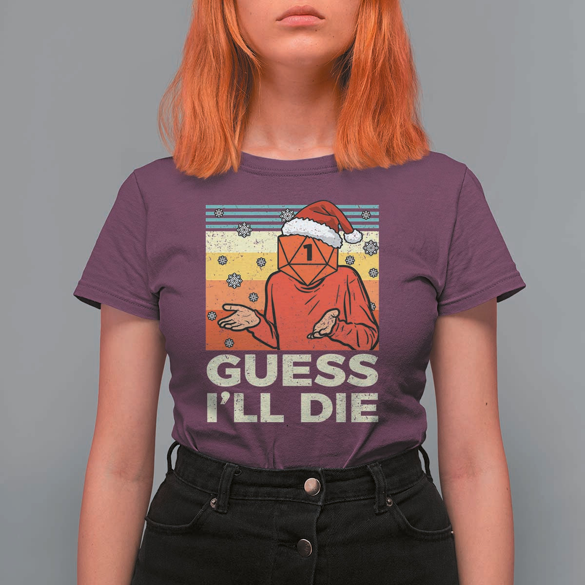 Funny Christmas Rpg Gamer T Shirt For Women Guess l Will Die Retro Dice Santa Hat - Wonder Print Shop