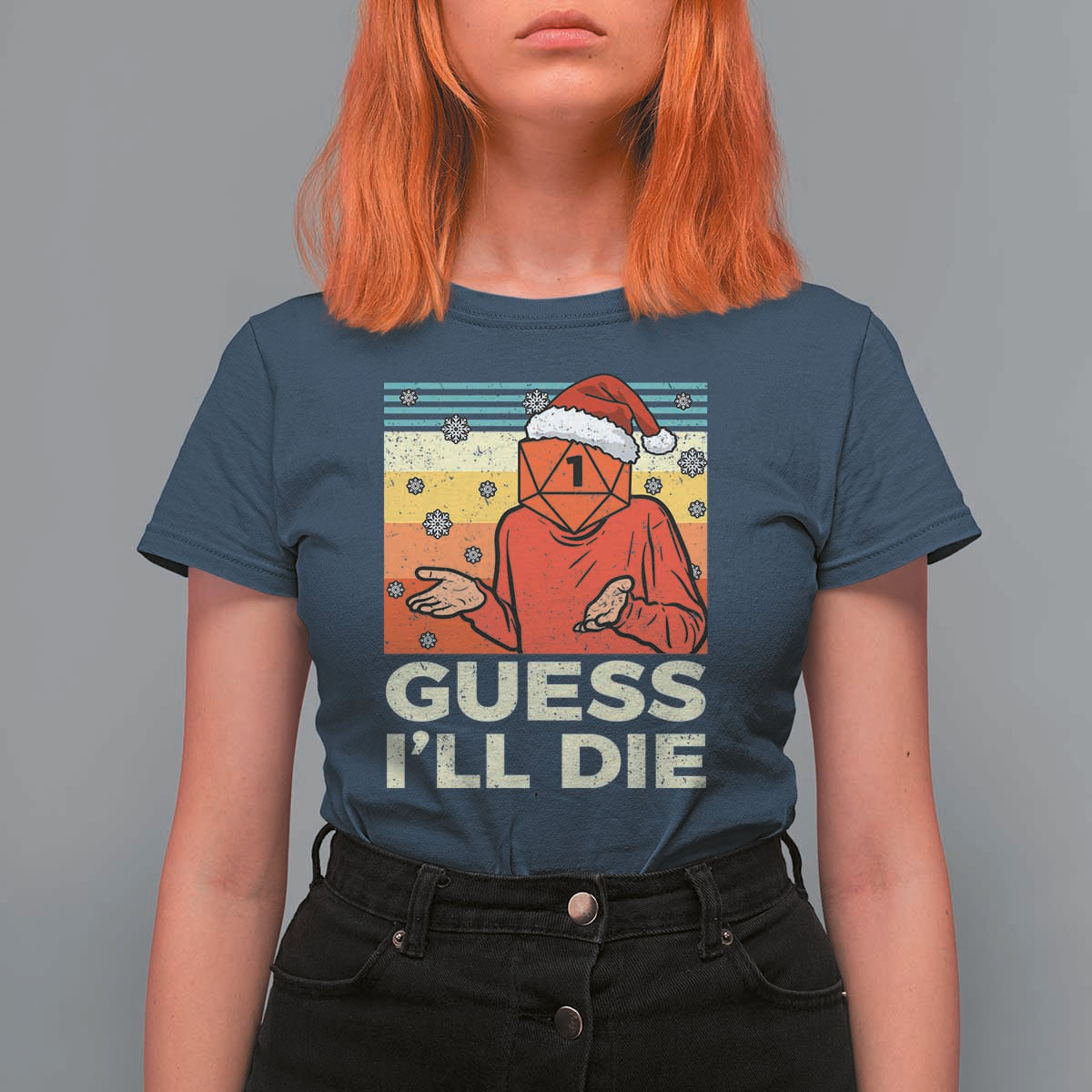 Funny Christmas Rpg Gamer T Shirt For Women Guess l Will Die Retro Dice Santa Hat - Wonder Print Shop