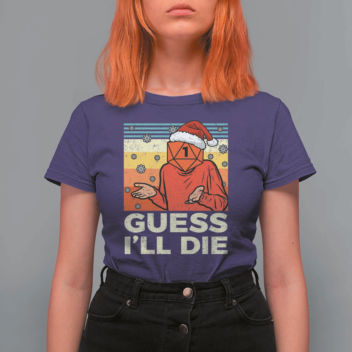 Funny Christmas Rpg Gamer T Shirt For Women Guess l Will Die Retro Dice Santa Hat - Wonder Print Shop