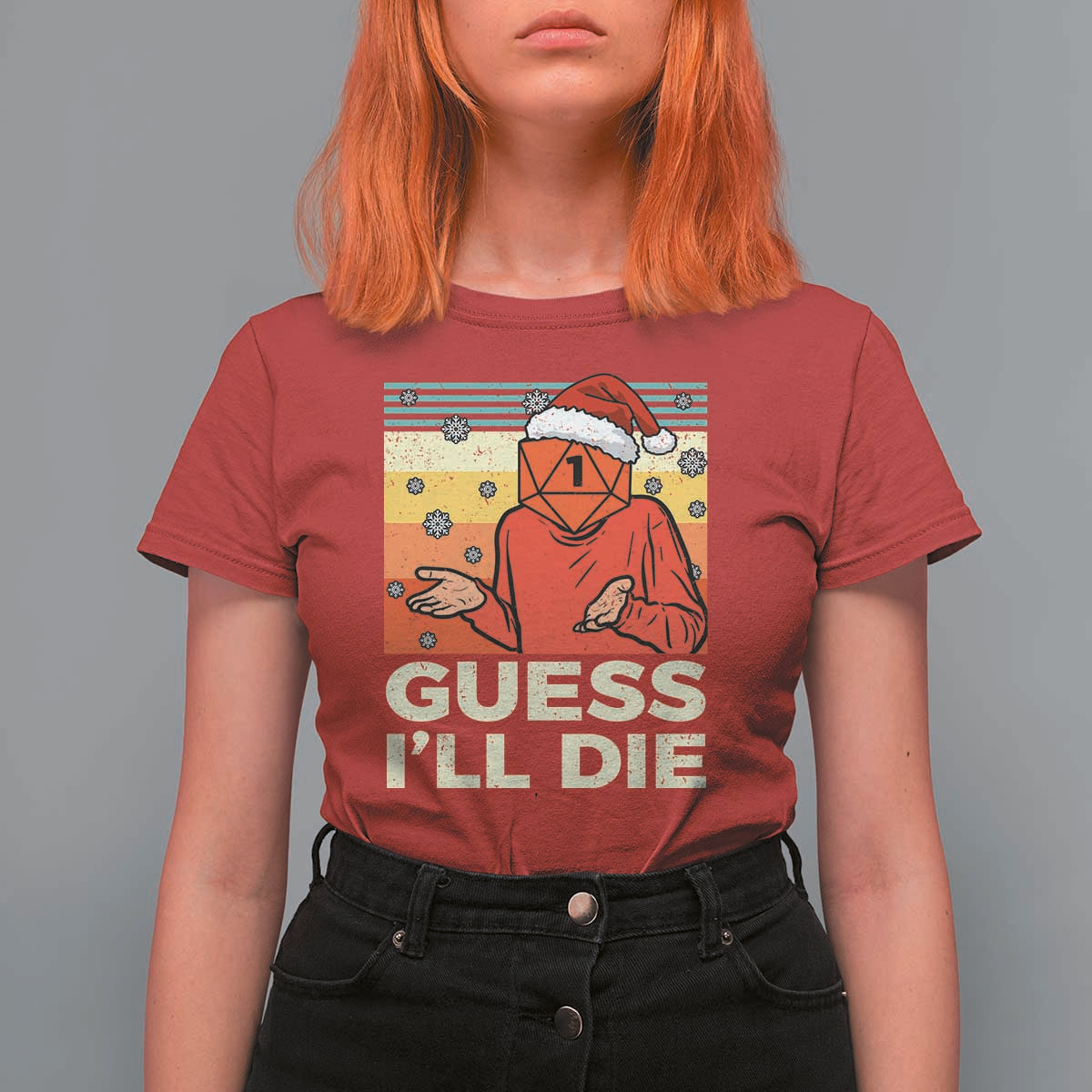 Funny Christmas Rpg Gamer T Shirt For Women Guess l Will Die Retro Dice Santa Hat - Wonder Print Shop