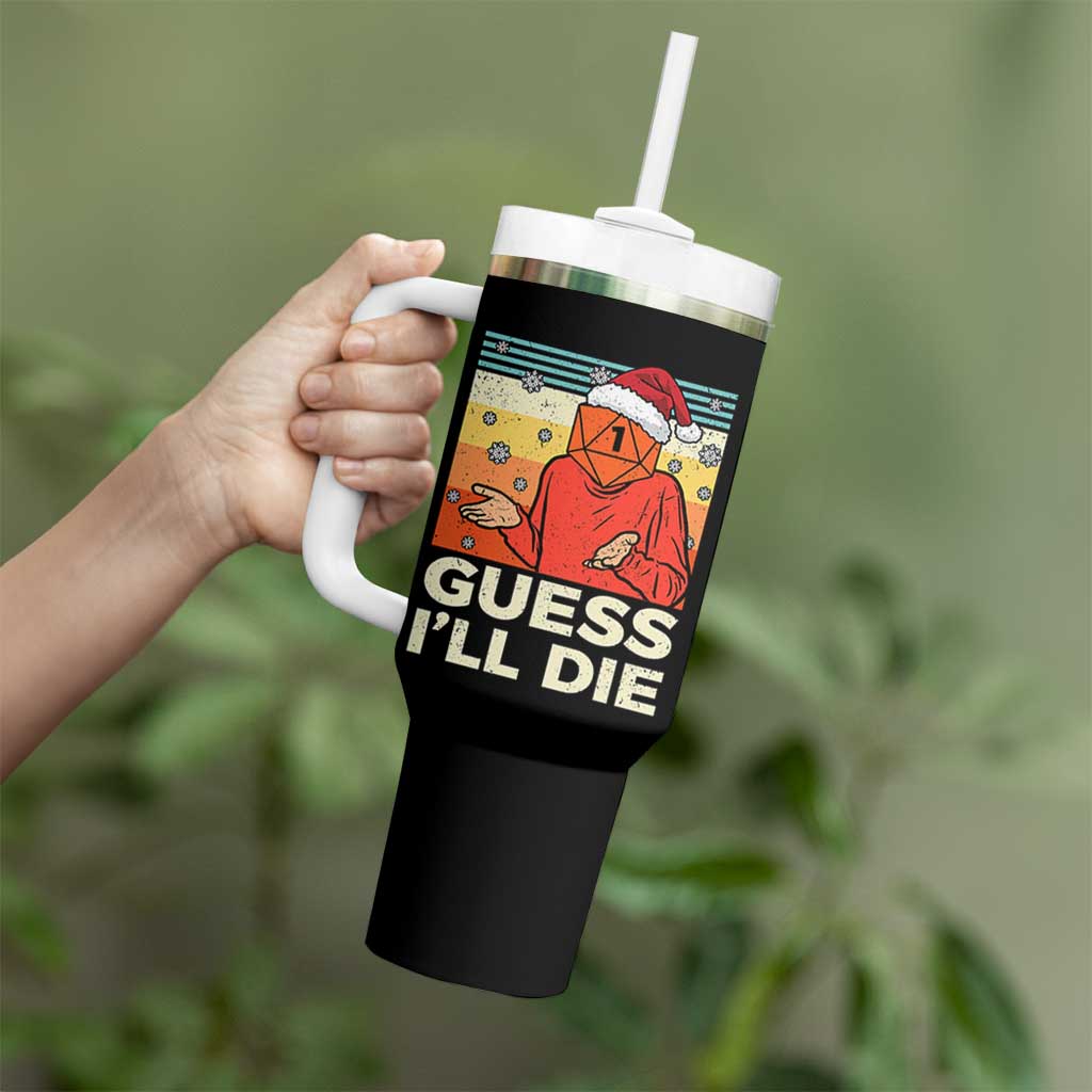 Funny Christmas Rpg Gamer Tumbler With Handle Guess l Will Die Retro Dice Santa Hat - Wonder Print Shop