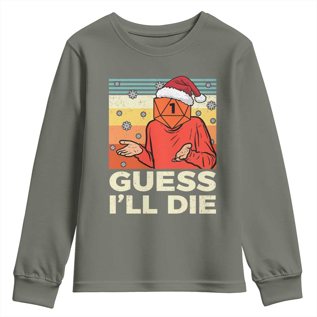 Funny Christmas Rpg Gamer Youth Sweatshirt Guess l Will Die Retro Dice Santa Hat - Wonder Print Shop