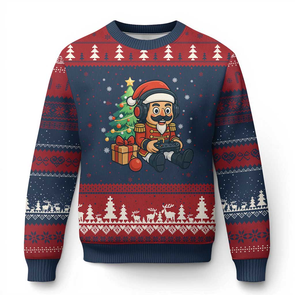 Funny Xmas Video Game Nutcracker Xmas Tree Gamer Ugly Christmas Sweater - Wonder Print Shop