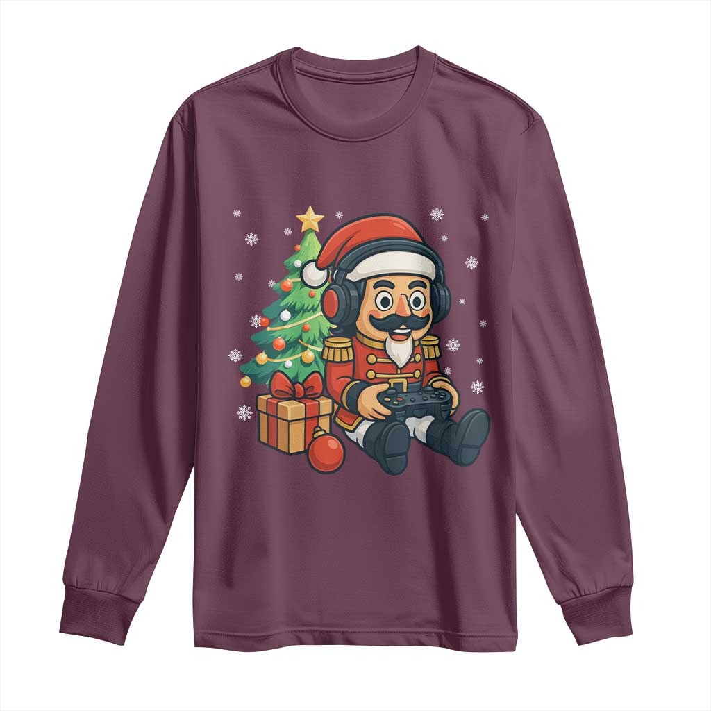 Funny Christmas Video Game Nutcracker Xmas Tree Gamer Long Sleeve Shirt - Wonder Print Shop