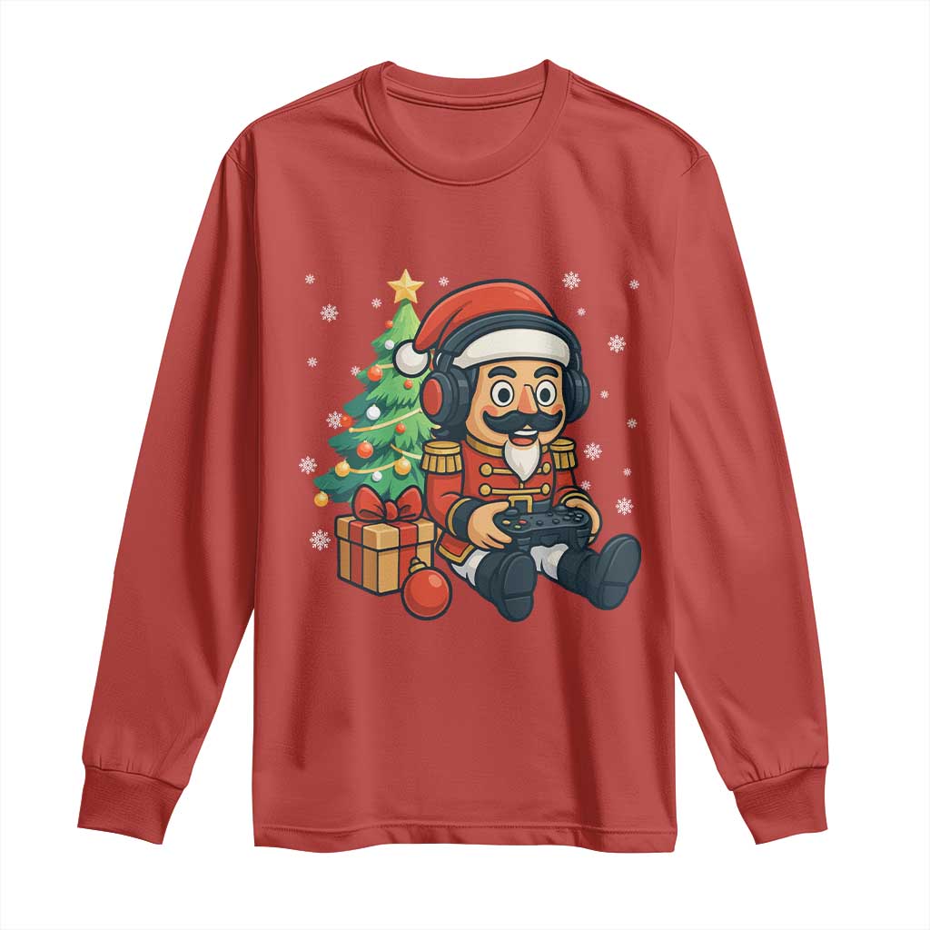 Funny Christmas Video Game Nutcracker Xmas Tree Gamer Long Sleeve Shirt - Wonder Print Shop