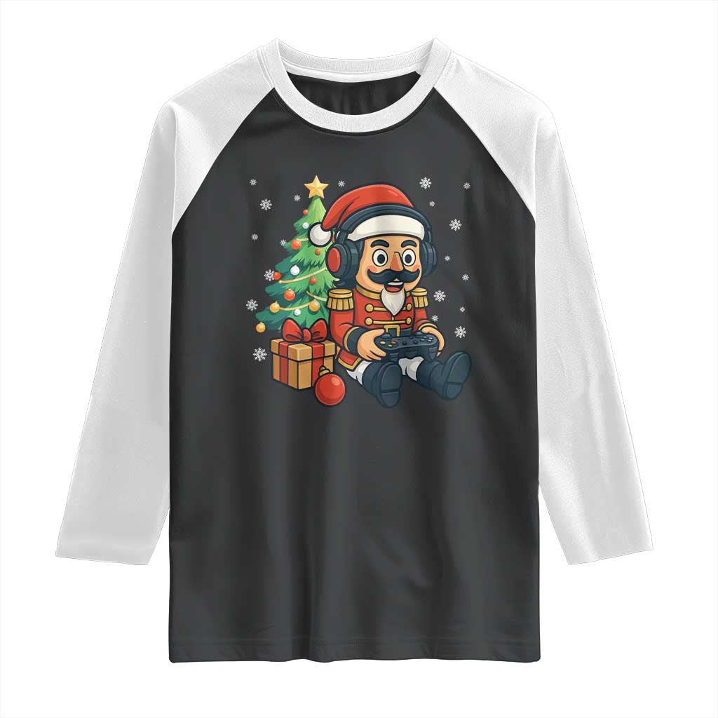 Funny Christmas Video Game Nutcracker Xmas Tree Gamer Raglan Shirt - Wonder Print Shop