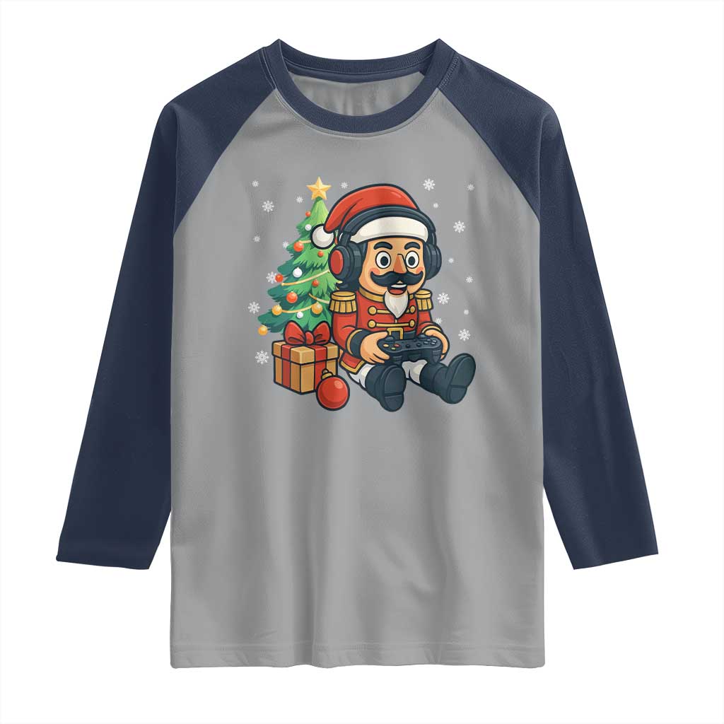Funny Christmas Video Game Nutcracker Xmas Tree Gamer Raglan Shirt - Wonder Print Shop
