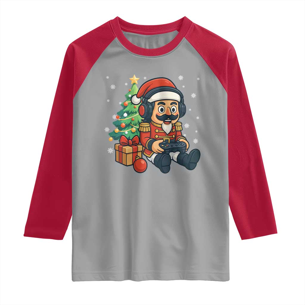 Funny Christmas Video Game Nutcracker Xmas Tree Gamer Raglan Shirt - Wonder Print Shop