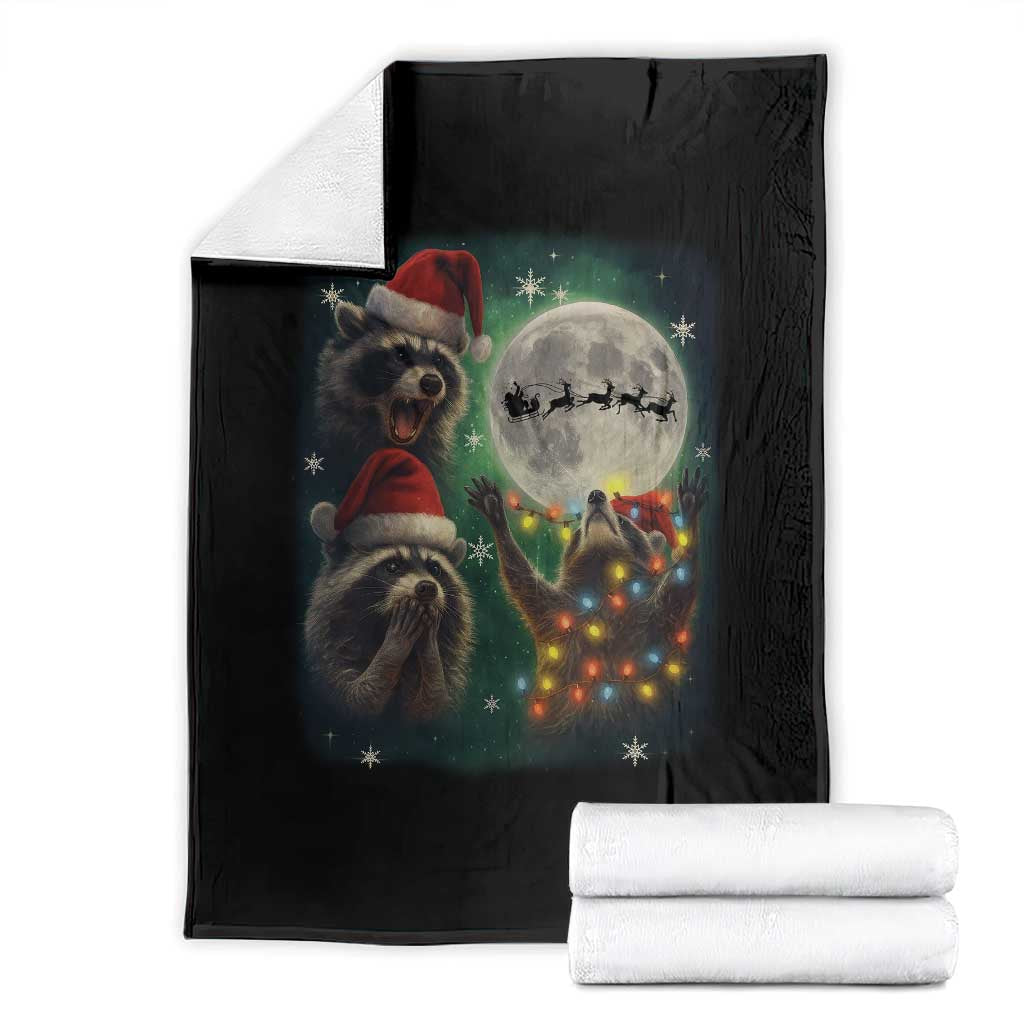 Funny Three Raccoons With The Moon Christmas Throw Blanket Santa Sleigh - Wonder Print Shop