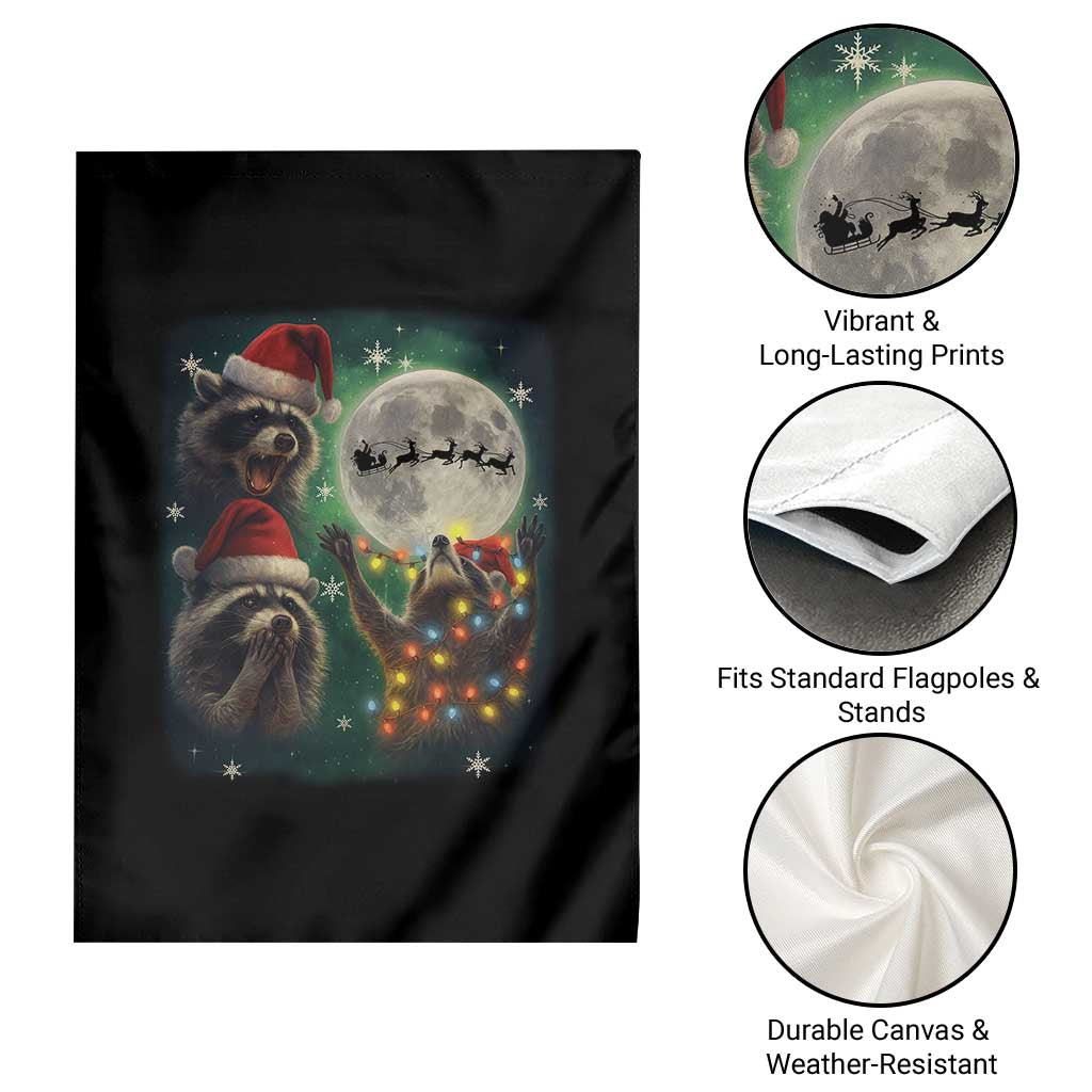 Funny Three Raccoons With The Moon Christmas Garden Flag Santa Sleigh - Wonder Print Shop