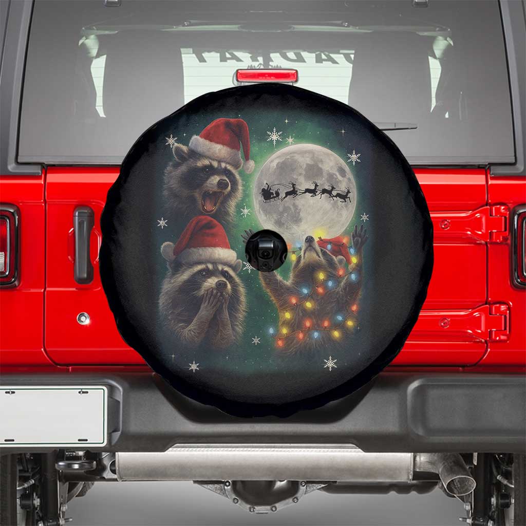 Funny Three Raccoons With The Moon Christmas Spare Tire Cover Santa Sleigh - Wonder Print Shop