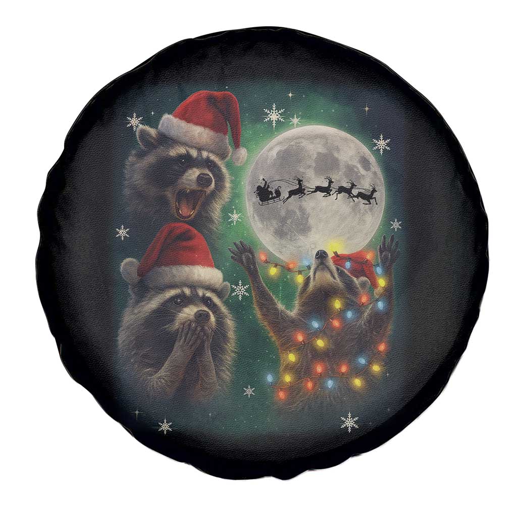 Funny Three Raccoons With The Moon Christmas Spare Tire Cover Santa Sleigh - Wonder Print Shop