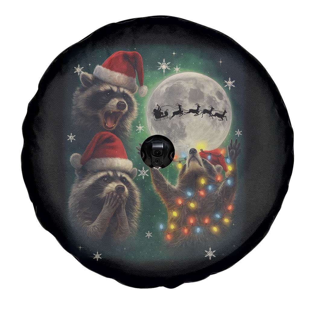 Funny Three Raccoons With The Moon Christmas Spare Tire Cover Santa Sleigh - Wonder Print Shop