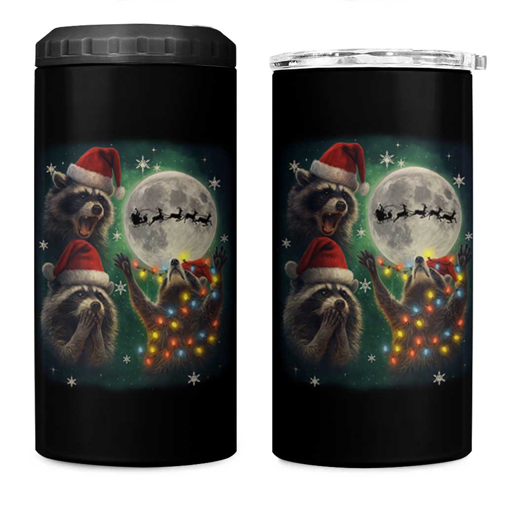 Funny Three Raccoons With The Moon Christmas 4 in 1 Can Cooler Tumbler Santa Sleigh - Wonder Print Shop