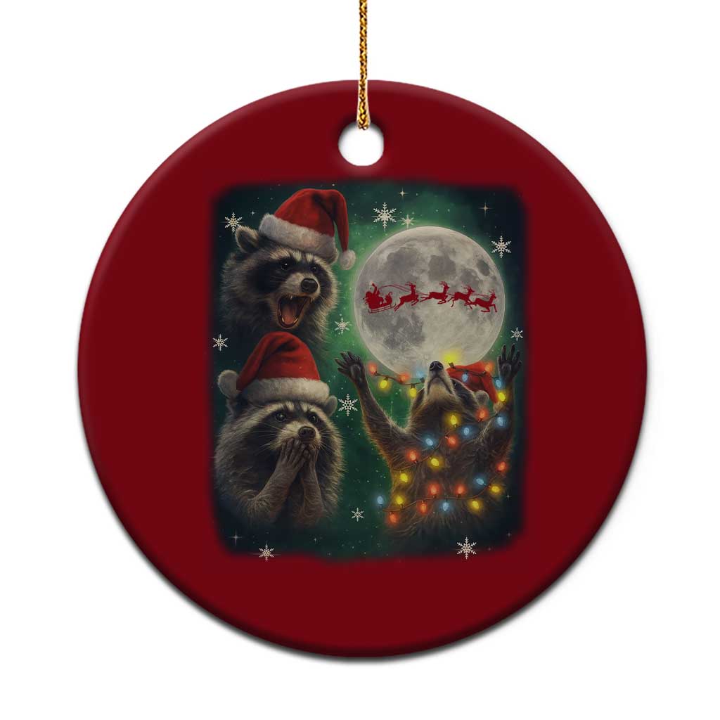 Funny Three Raccoons With The Moon Christmas Ceramic Ornament Santa Sleigh - Wonder Print Shop