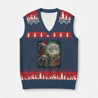 Funny Three Raccoons With The Moon Xmas V-Neck Knit Sweater Vest Santa Sleigh - Wonder Print Shop