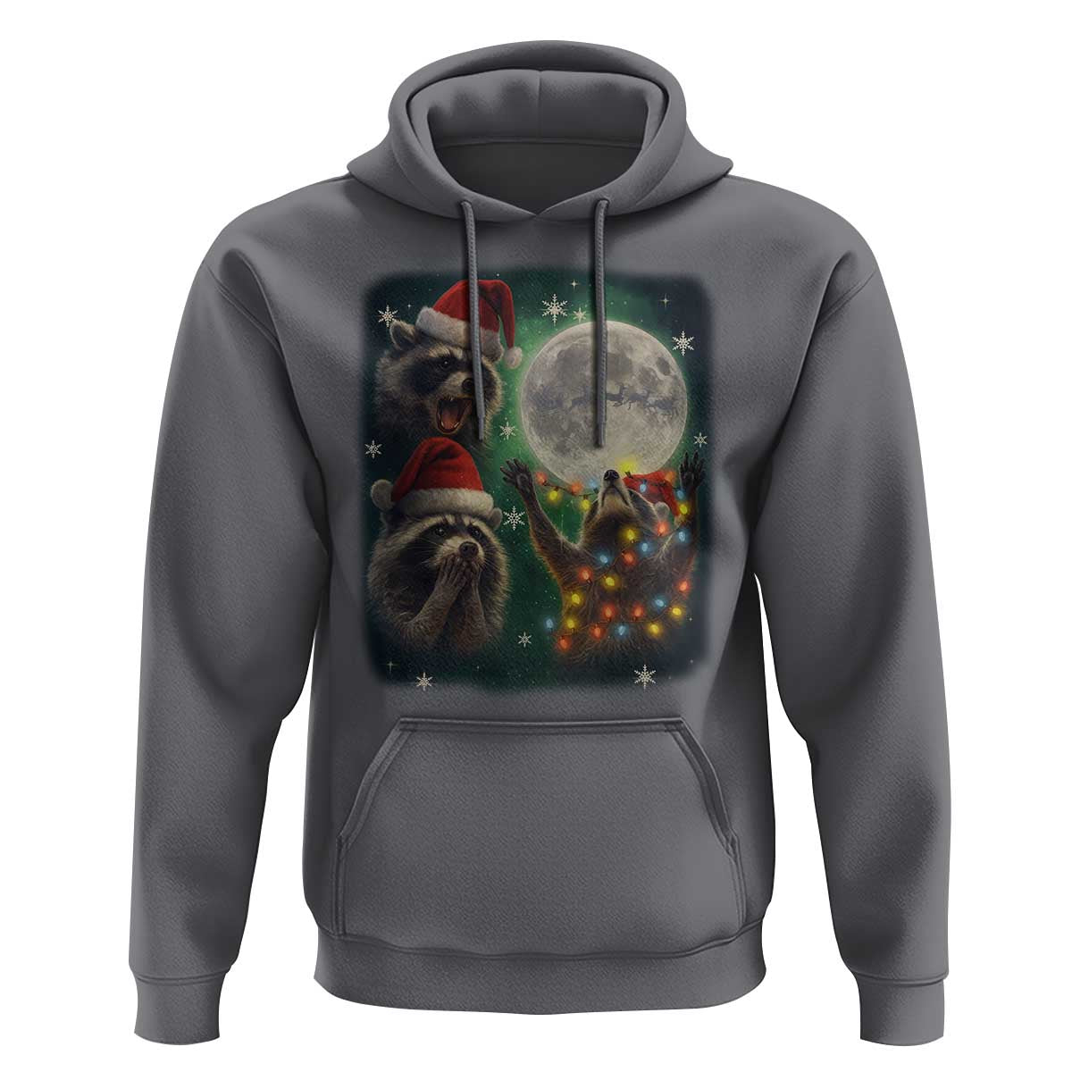 Funny Three Raccoons With The Moon Christmas Hoodie Santa Sleigh - Wonder Print Shop