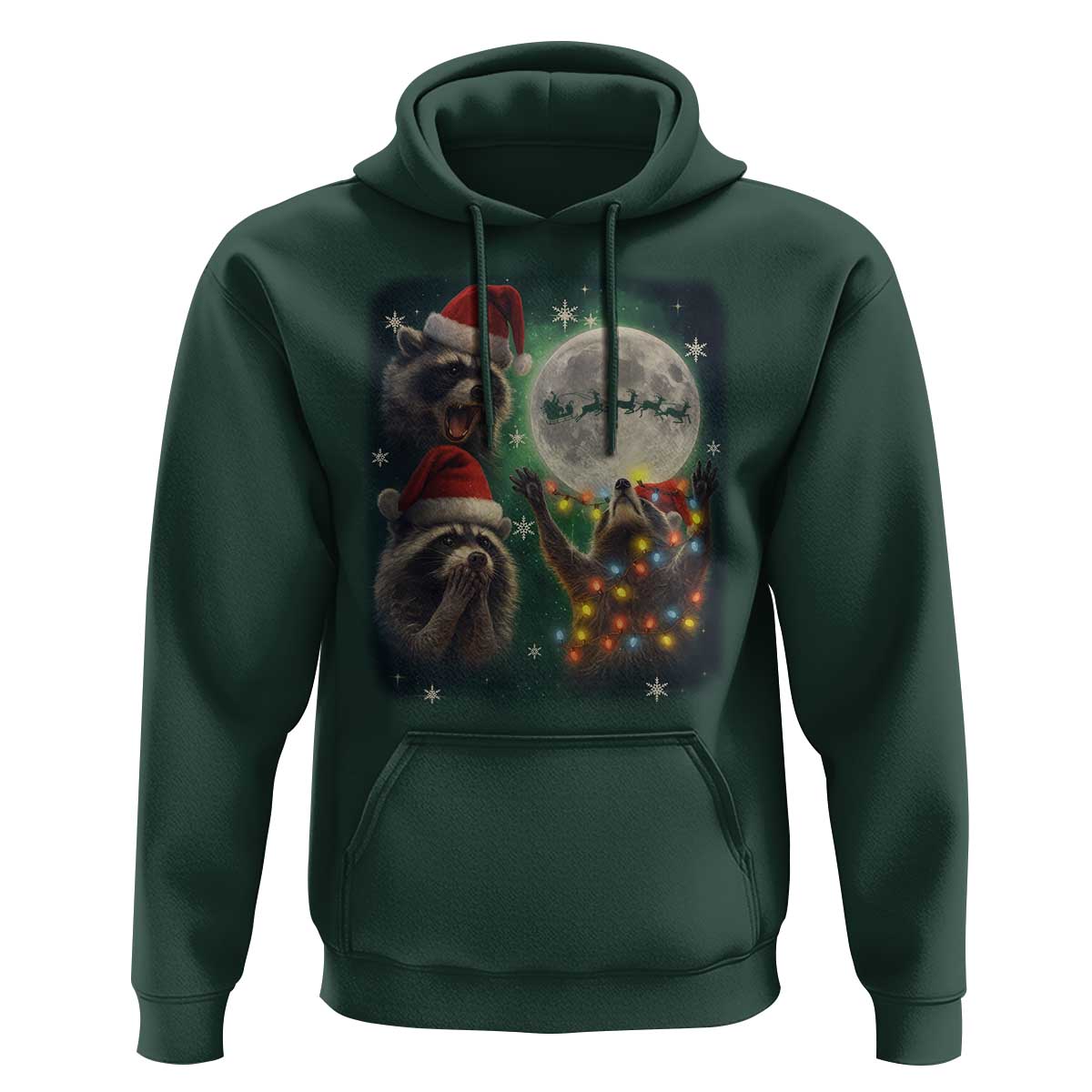 Funny Three Raccoons With The Moon Christmas Hoodie Santa Sleigh - Wonder Print Shop