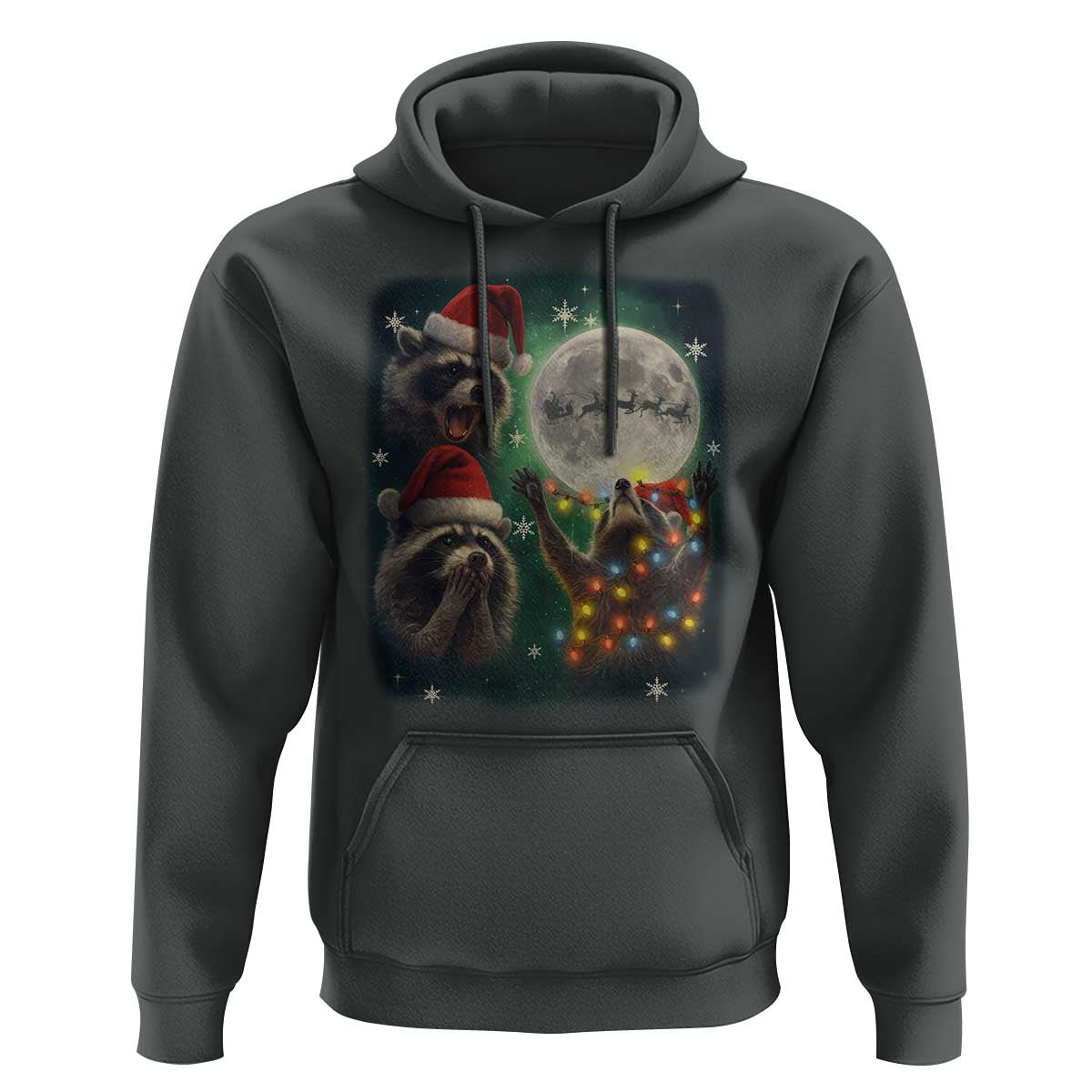 Funny Three Raccoons With The Moon Christmas Hoodie Santa Sleigh - Wonder Print Shop