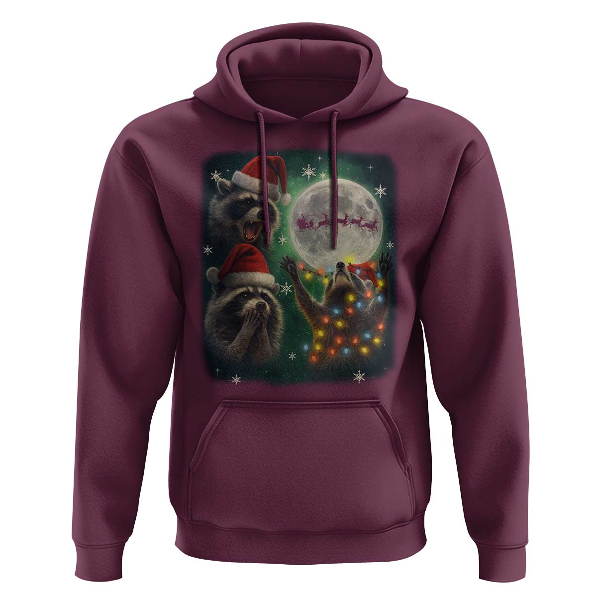 Funny Three Raccoons With The Moon Christmas Hoodie Santa Sleigh - Wonder Print Shop