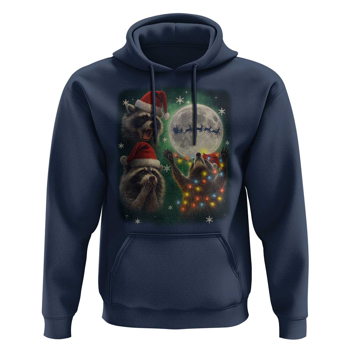 Funny Three Raccoons With The Moon Christmas Hoodie Santa Sleigh - Wonder Print Shop