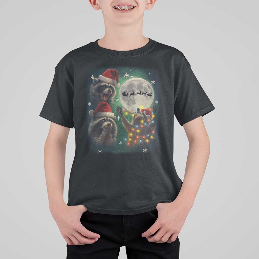 Funny Three Raccoons With The Moon Christmas T Shirt For Kid Santa Sleigh - Wonder Print Shop
